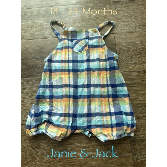 Janie and Jack 18-24M Bubble Romper Multicolor EUC Baby Boy Adjustable Straps - Picture 1 of 3